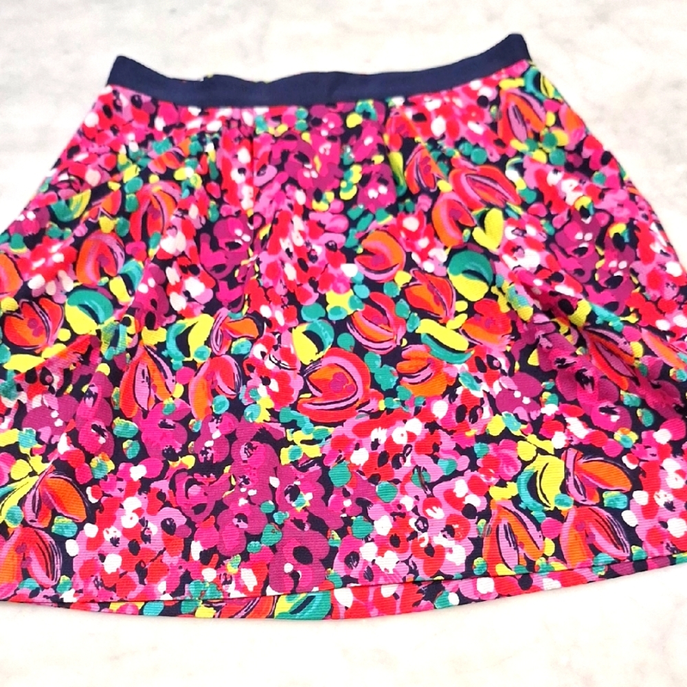 Lilly Pulitzer Clover Pink Yellow Mini Floral Pleated Skirt Sz 2 Party Weekend